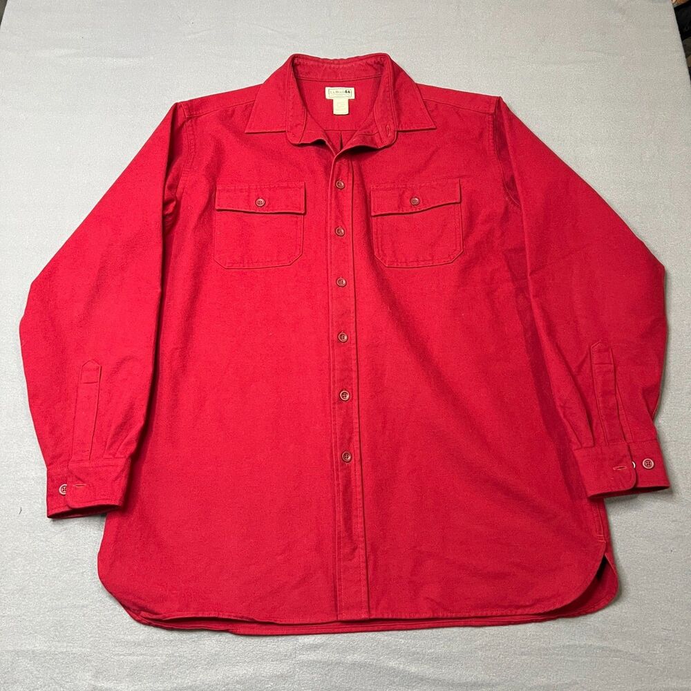 VTG L.L.Bean Chamois Shirt Men's XLT Red 100% Cotton Collared Casual Button-Up